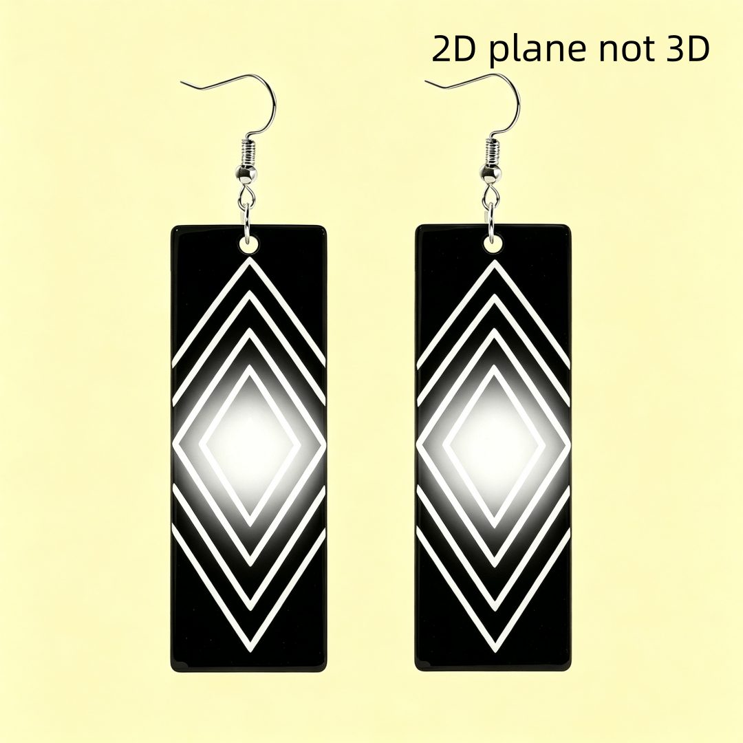 Black & White Rectangle Optical Illusion Earrings, Gift for Her